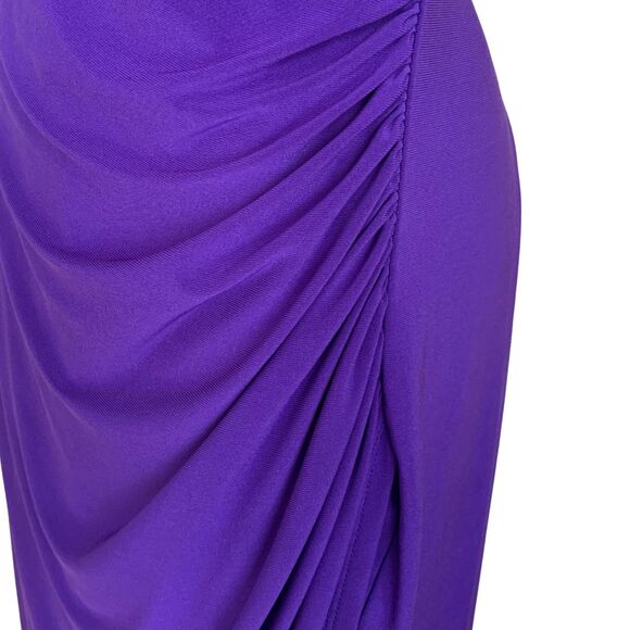 Lauren Ralph Lauren Dress Size 10 Purple Faux Wrap Ruched Cap Sleeve V Neck - Picture 4 of 11